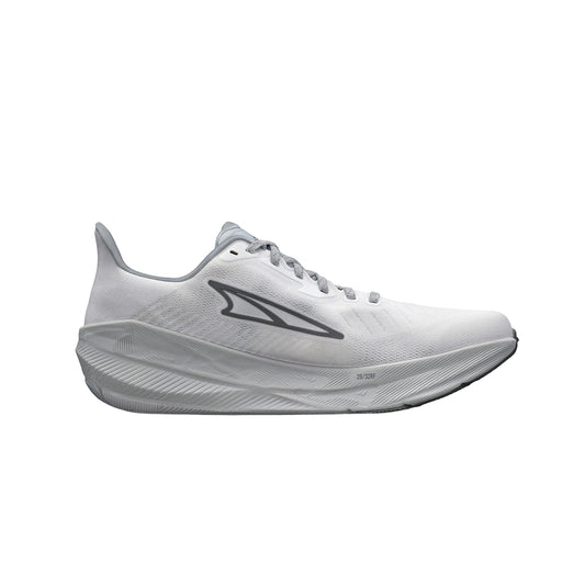 White running shoe with a brand logo on a white background