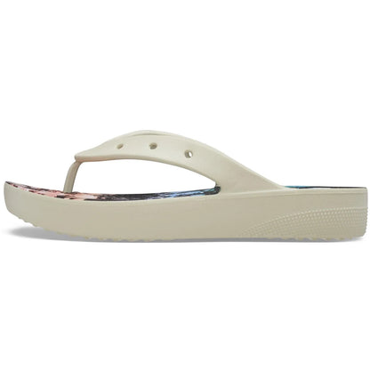 Crocs Women's Classic Flip Flops, Platform Sandals, Bone/Multi - Ndoros