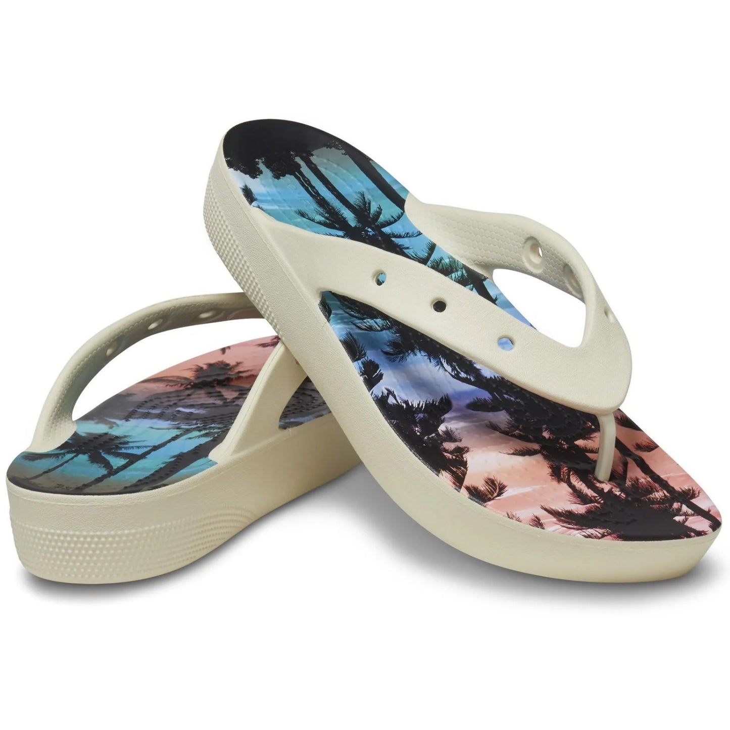 Crocs Women's Classic Flip Flops, Platform Sandals, Bone/Multi