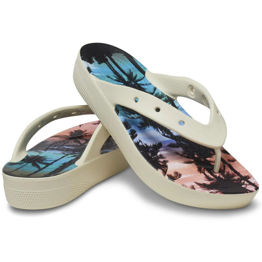 Crocs Women's Classic Flip Flops, Platform Sandals, Bone/Multi