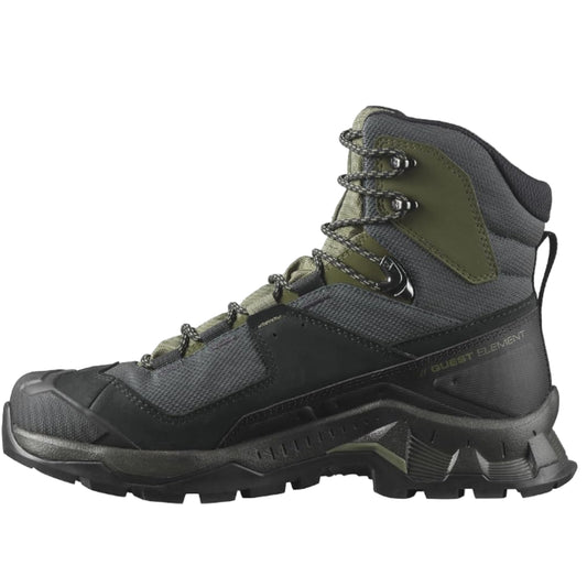 Salomon Men's QUEST ELEMENT GORE-TEX Leather Hiking Boots, Black / Deep Lichen Green / Olive Night