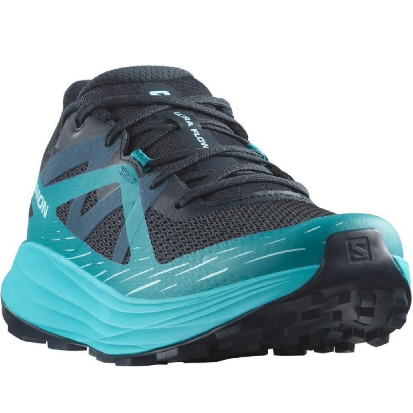 Salomon Men's ULTRA FLOW Men's Trail Running Shoes, and Versatile for Road-to-Trail Adventures, Carbon/Tahitian Tide/Deep Dive - Ndoros
