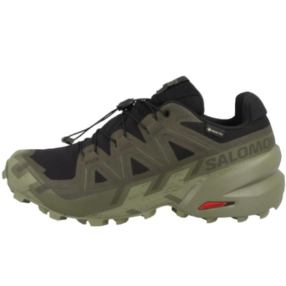 Salomon Men's Speedcross 6 GTX Sneaker, Black/Peat/Deep Lichen Green - Ndoros
