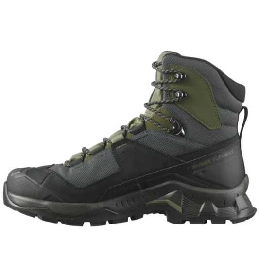 Salomon Men's Quest Element Gore-Tex, Waterproof Neutral Leather Hiking Boots - Black/Deep Lichen Green/Olive Night - Ndoros