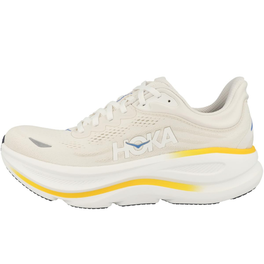 Hoka Bondi 9 Men Cushioned Runing Shoes, White/Grout - Ndoros