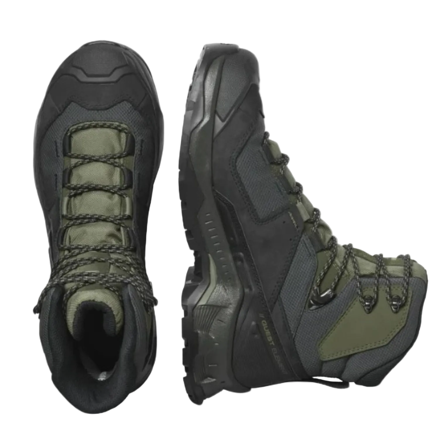 Salomon Men's Quest Element Gore-Tex, Waterproof Neutral Leather Hiking Boots - Black/Deep Lichen Green/Olive Night - Ndoros