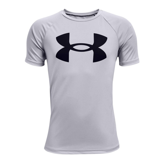 Under Armour Boys Logo Short Sleeve Tee Shirt, Mod Gray Light Heather /Black