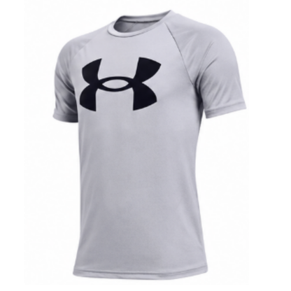 Under Armour Boys Logo Short Sleeve Tee Shirt, Mod Gray Light Heather /Black - Ndoros