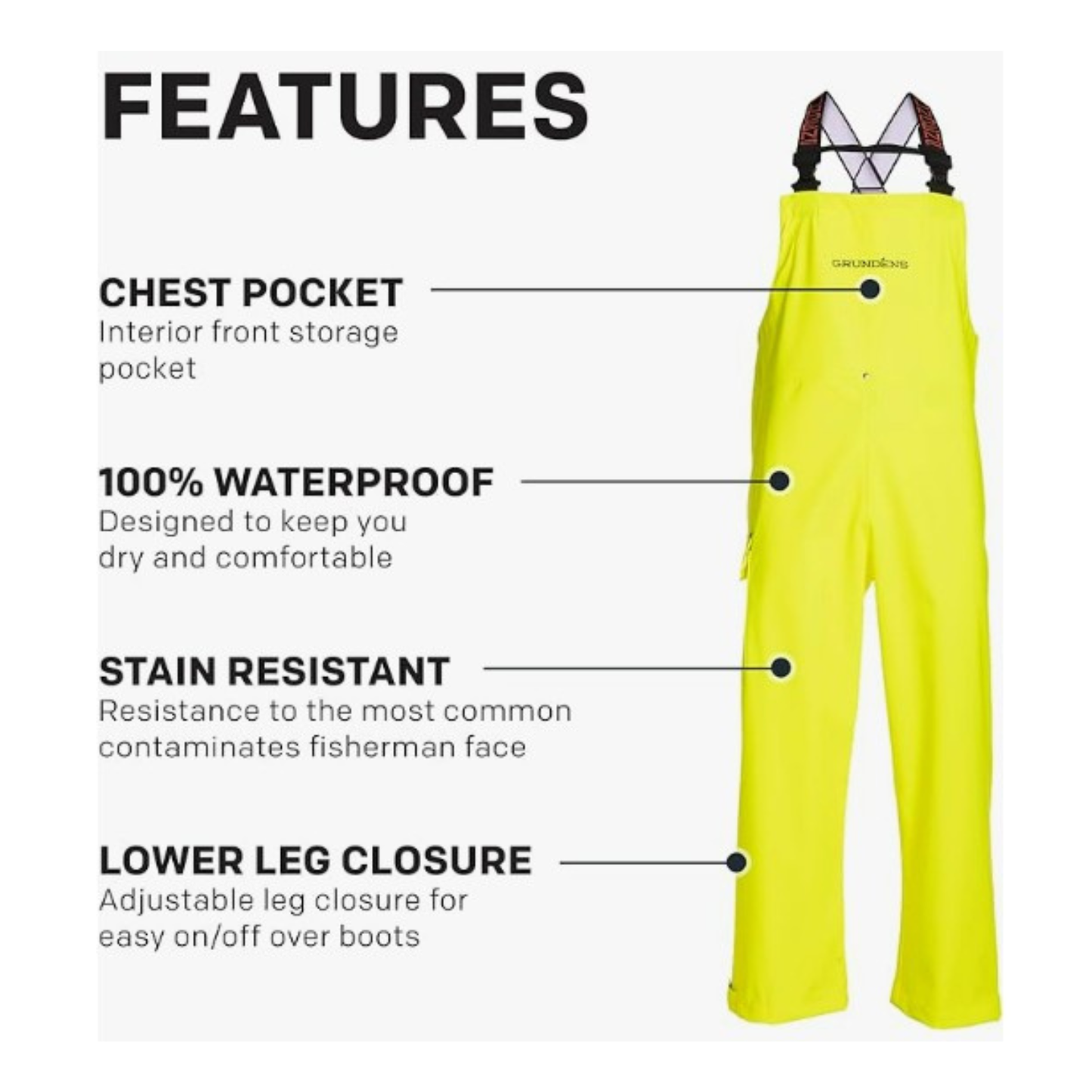 Grundens Men’s Neptune Bib Pants, Hi-Vis Yellow