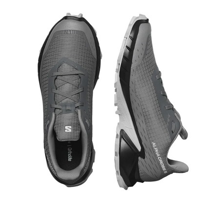 Salomon Men's Alphacross 5 Trail Running Shoes - Pewter/Black/Ghost Gray - Ndoros