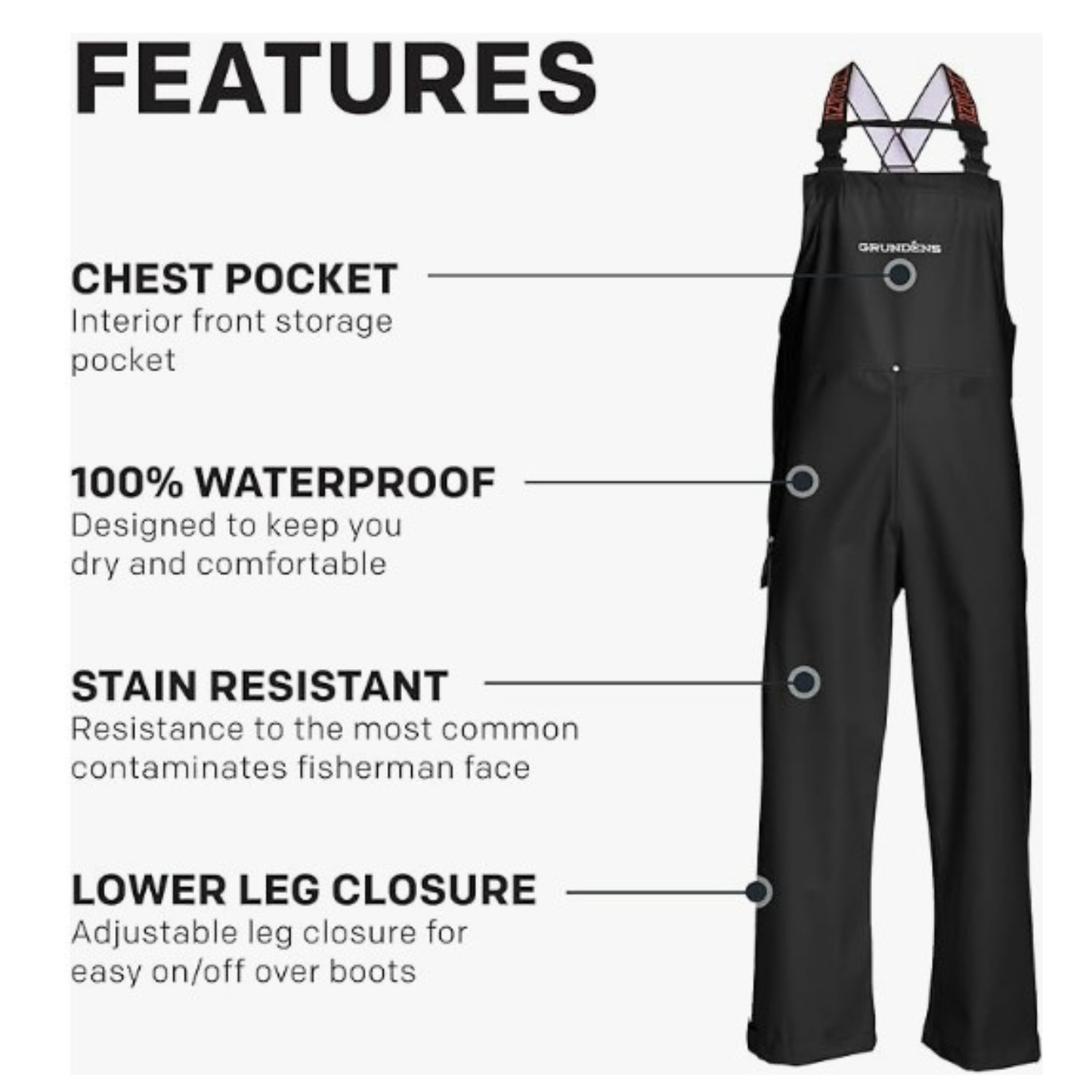 Grundens Men’s Neptune Bib Pants, Black