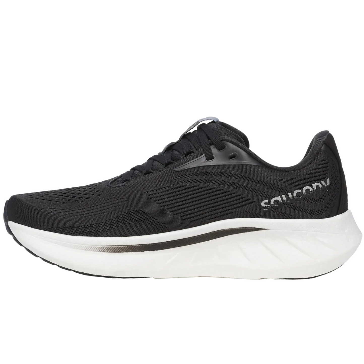 Saucony Men's Ride 18 Sneaker, Black/White, Wide - Ndoros