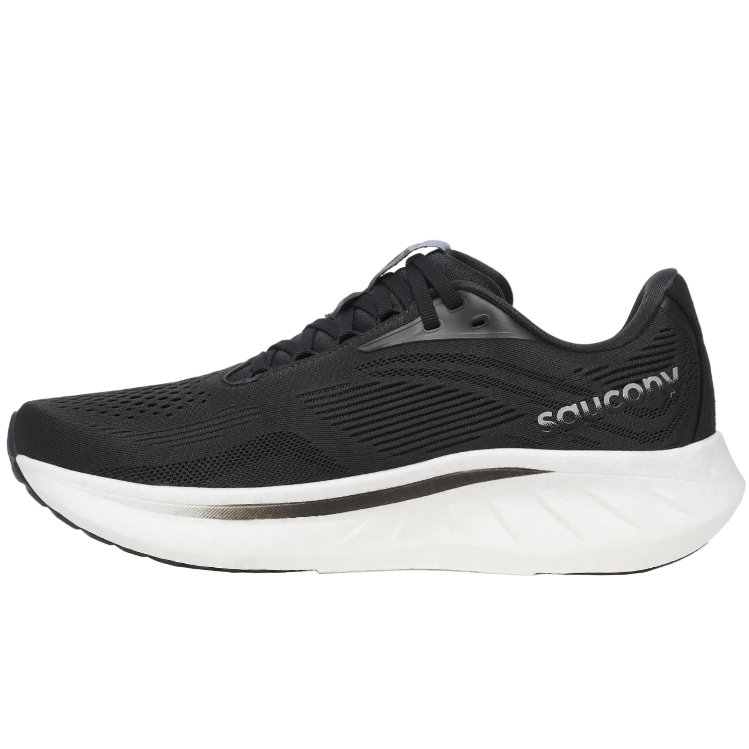 Saucony Men's Ride 18 Sneaker, Black/White, Wide - Ndoros