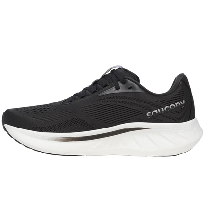 Saucony Men's Ride 18 Sneaker, Black/White, Wide - Ndoros