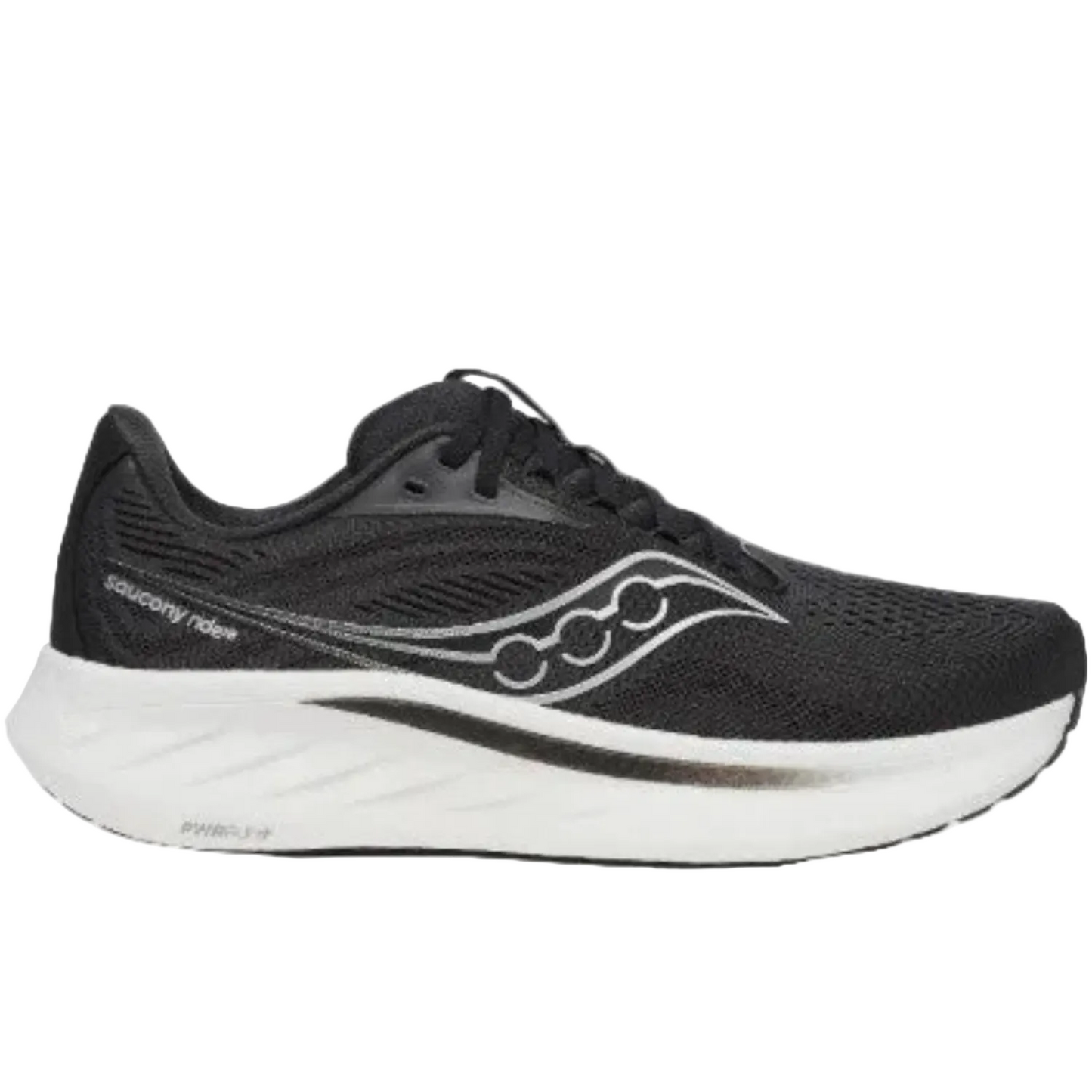 Saucony Men's Ride 18 Sneaker, Black/White, Wide - Ndoros