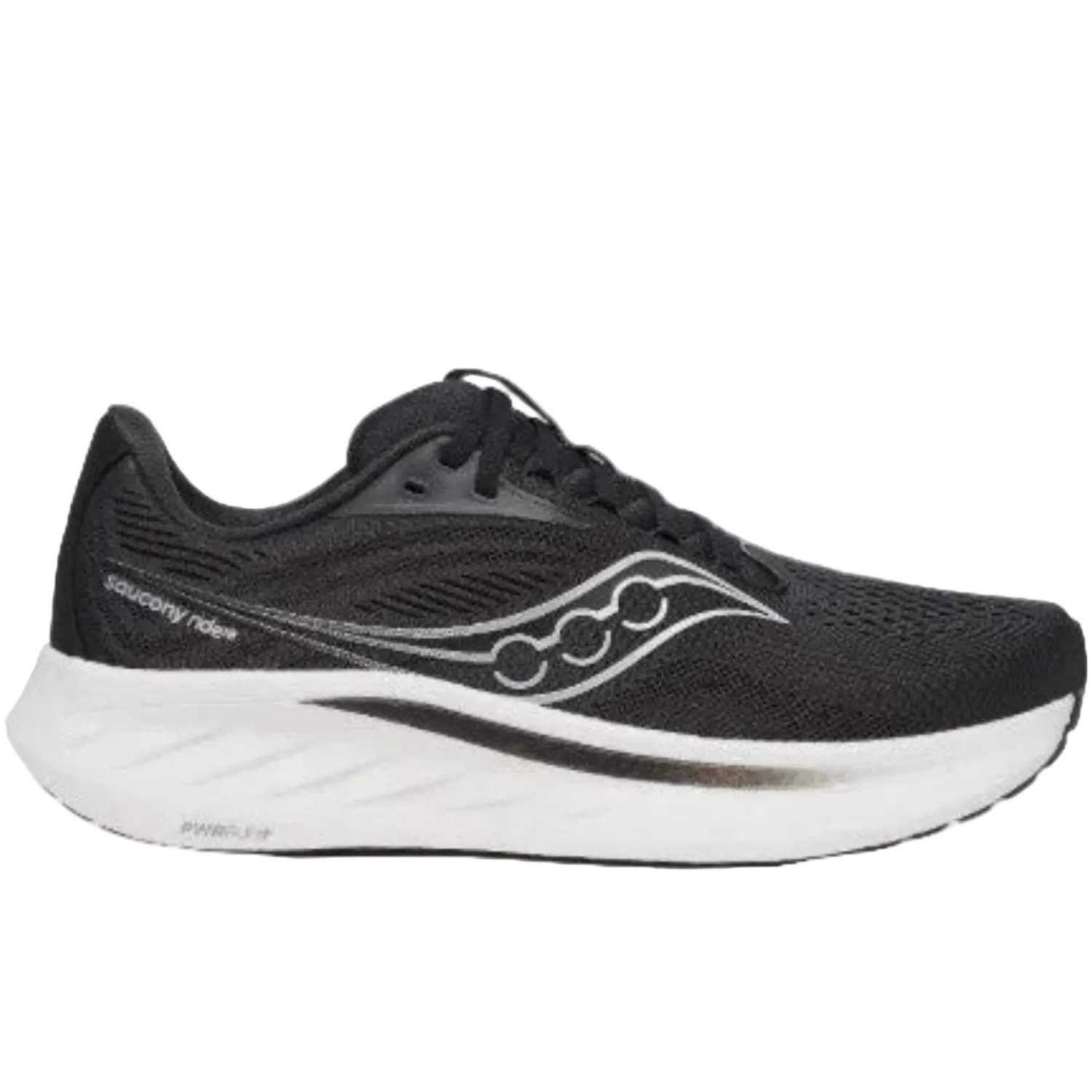 Saucony Men's Ride 18 Sneaker, Black/White, Wide - Ndoros