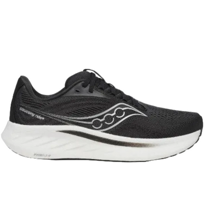 Saucony Men's Ride 18 Sneaker, Black/White, Wide - Ndoros