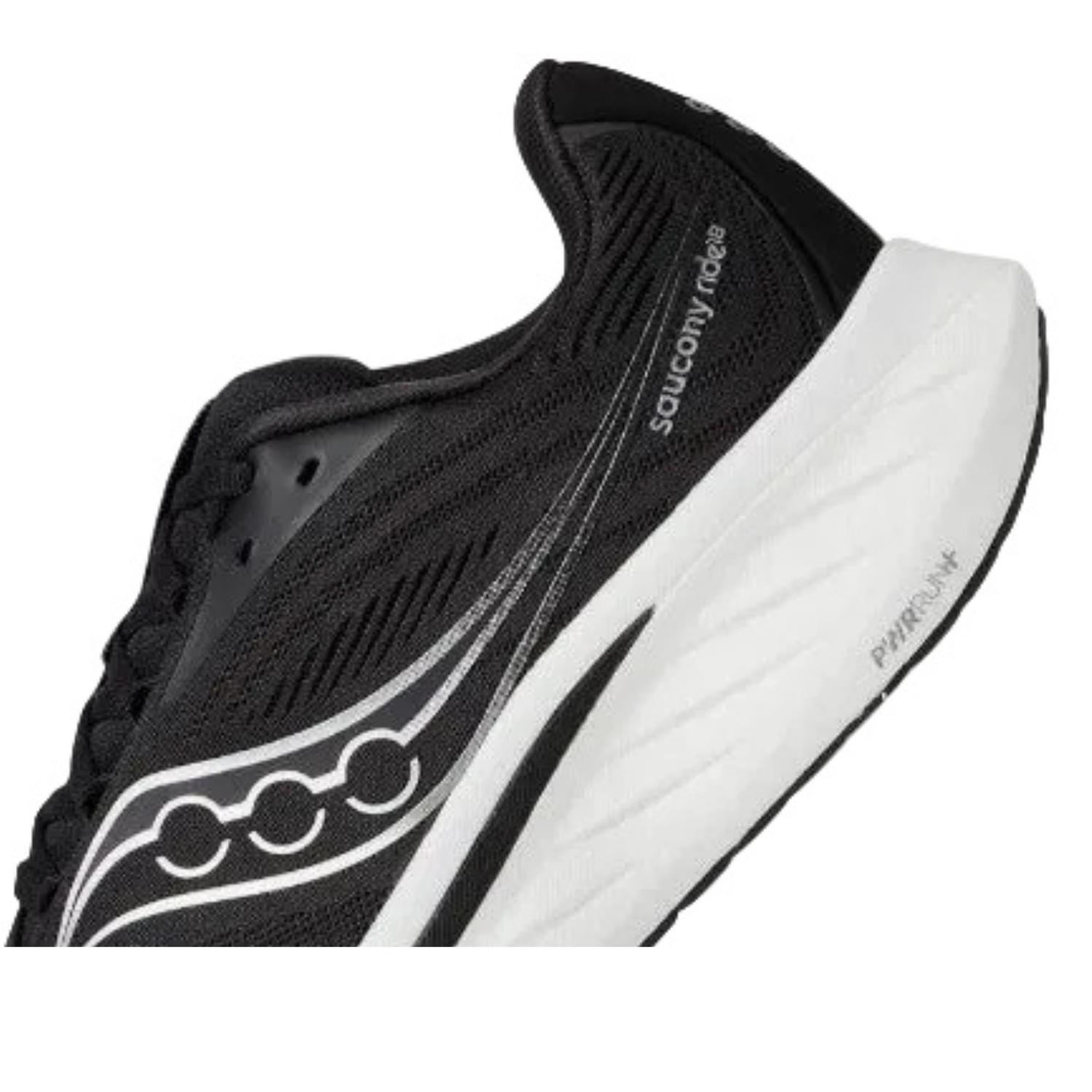 Saucony Men's Ride 18 Sneaker, Black/White, Wide - Ndoros