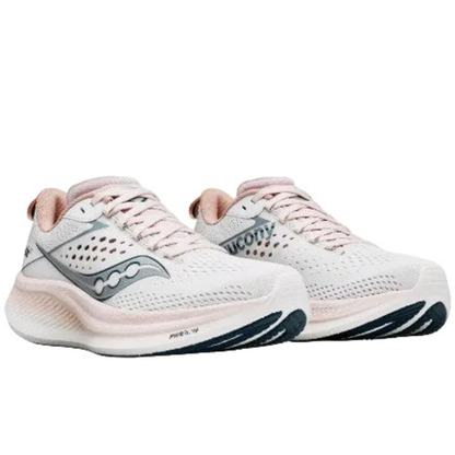 Saucony Women's Ride 17 Running Shoe, White/Lotus - Ndoros